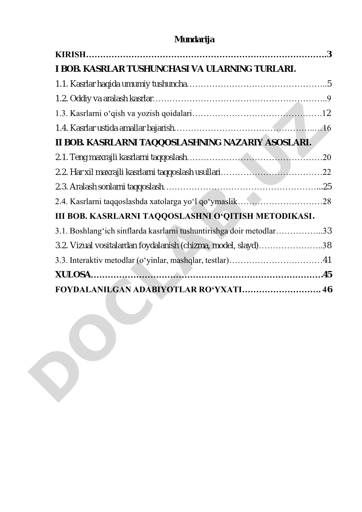 Kasrlarni Taqqoslash Metodikasi