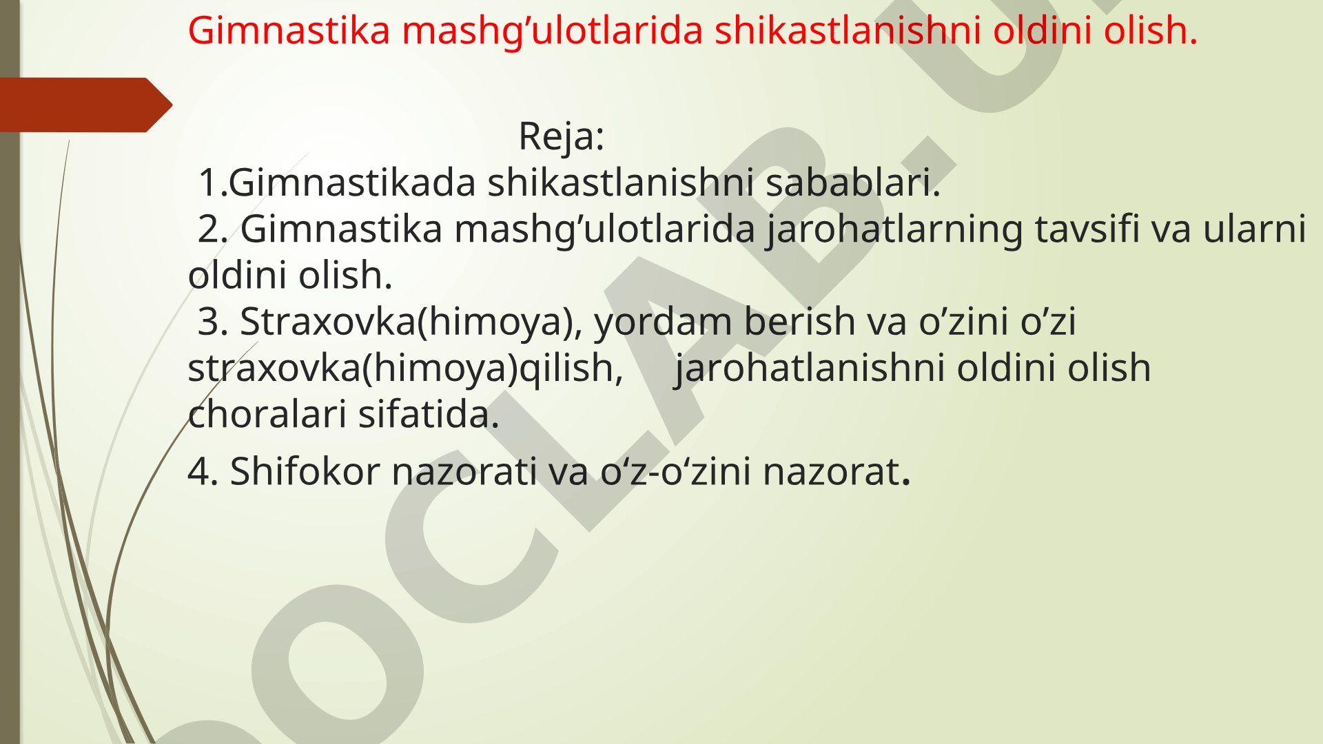 Gimnastika mashg'ulotlarida shikastlanishni oldini olish