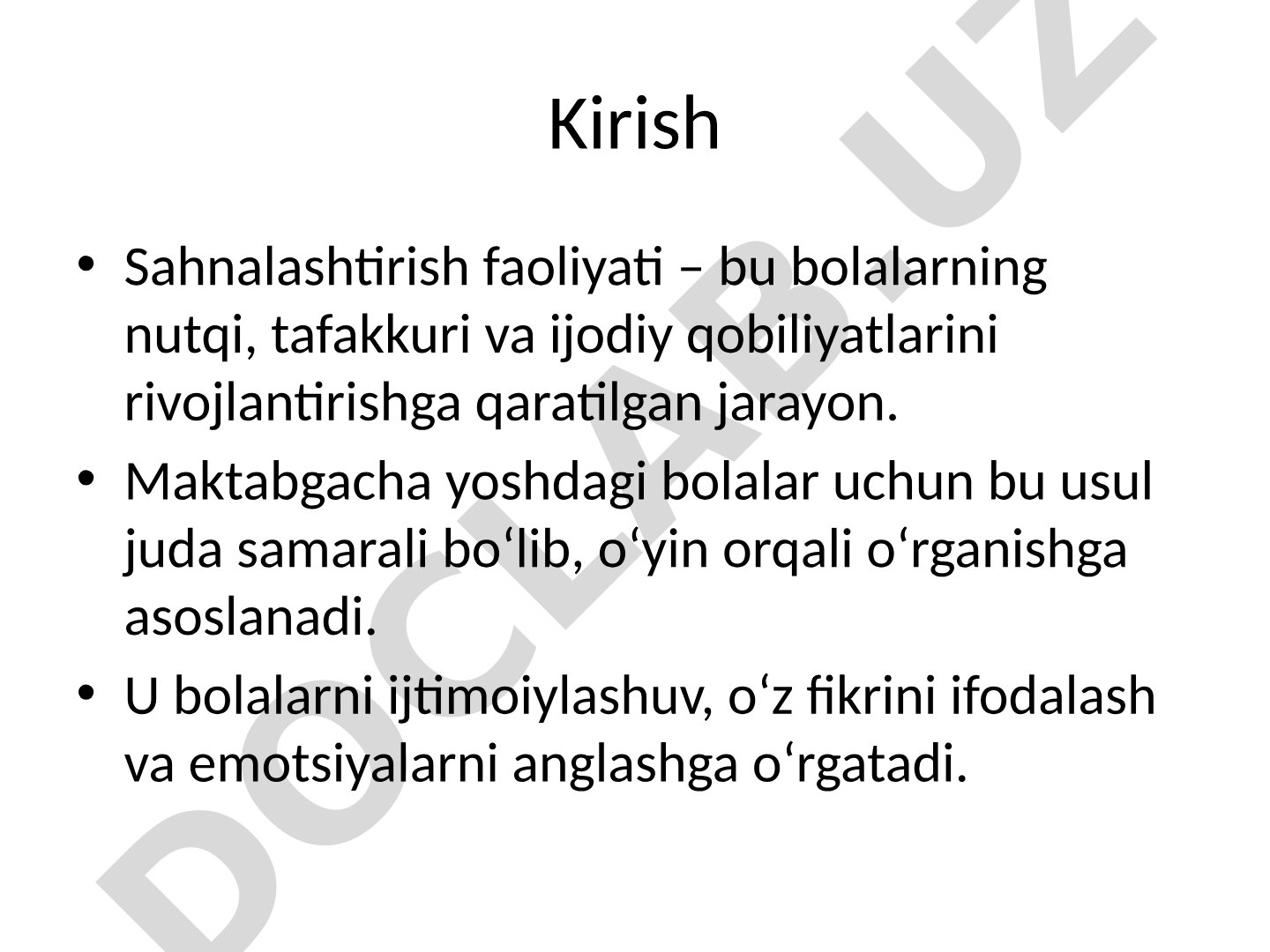 Sahnalashtirish faoliyati orqali bolalar nutqini rivojlantirish
