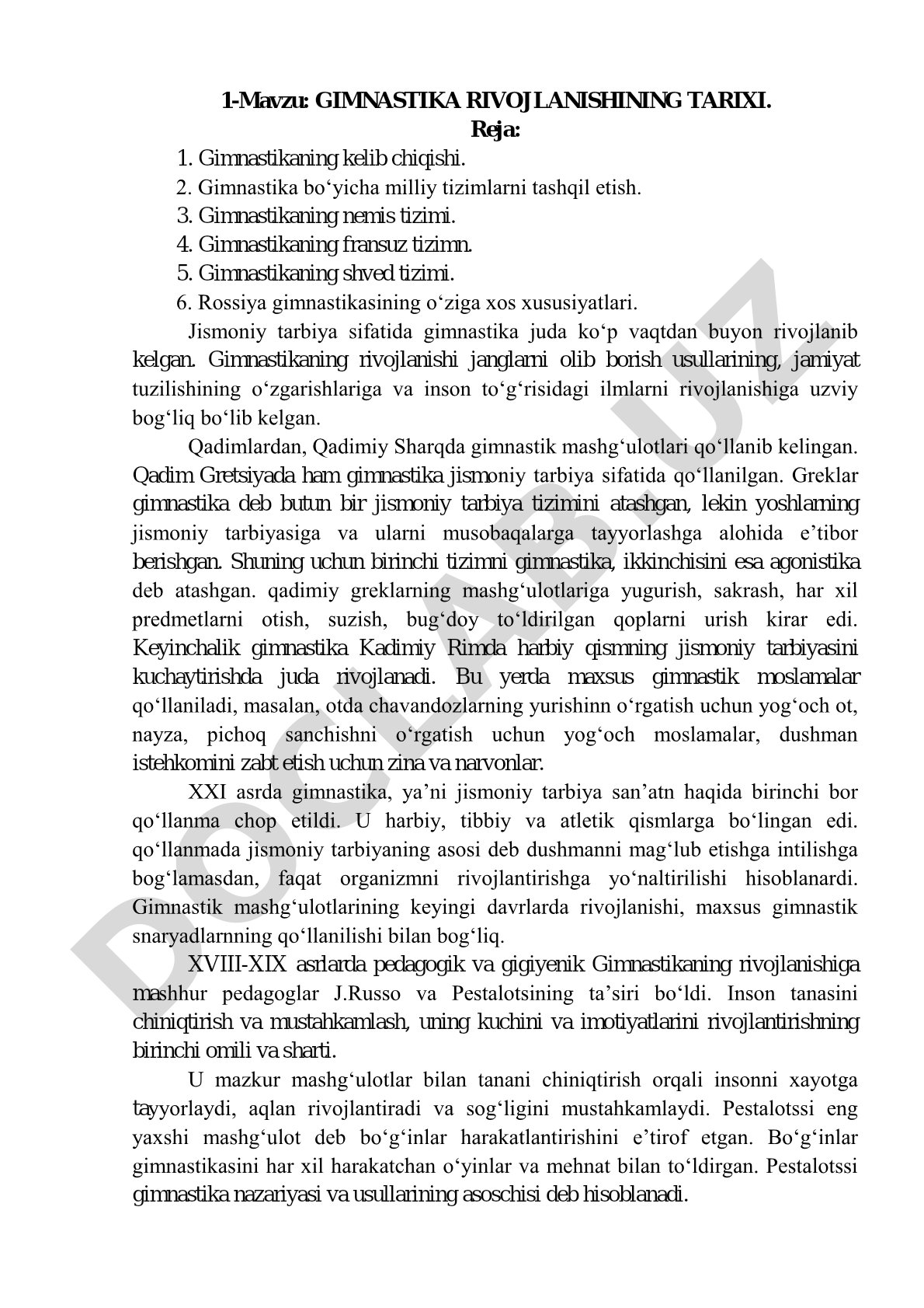 Gimnastika rivojlanishining tarixi