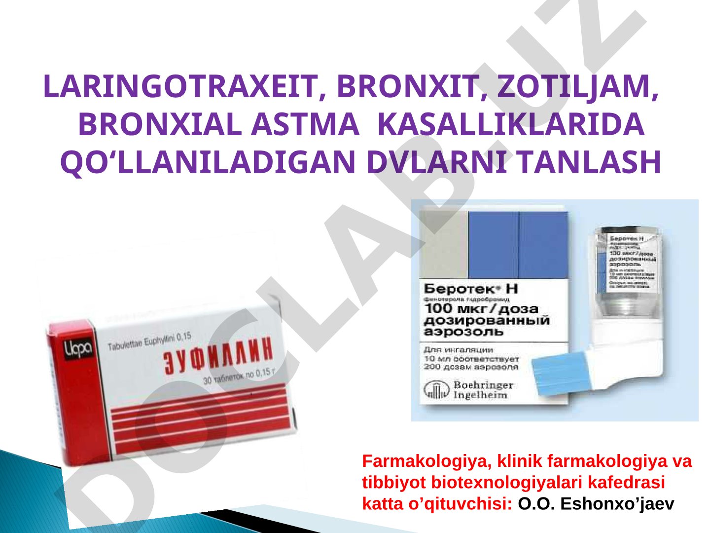 Laringotraxeit, bronxit, zotiljam, bronxial astma kasalliklarida qo‘llaniladigan DVLarni tanlash