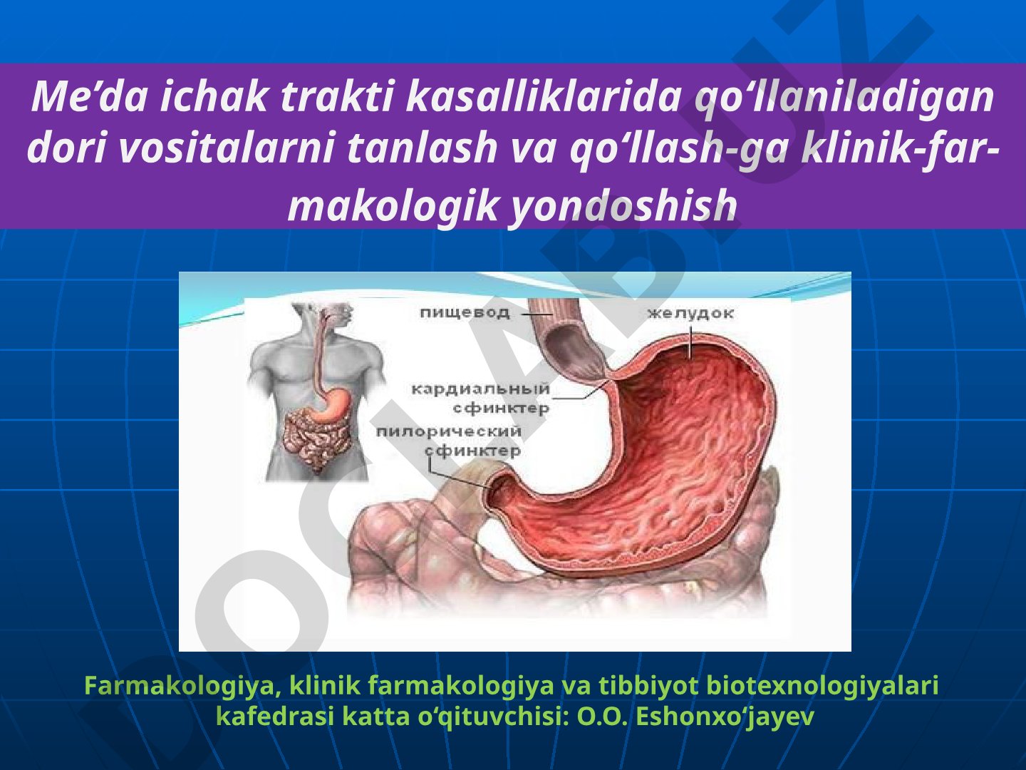 Me’da ichak trakti kasalliklarida qo‘llaniladigan dori vositalarni tanlash va qo‘llashga klinik-farmakologik yondoshish