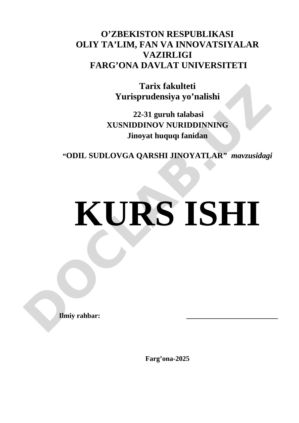 Odil sudlovga qarshi jinoyatlar