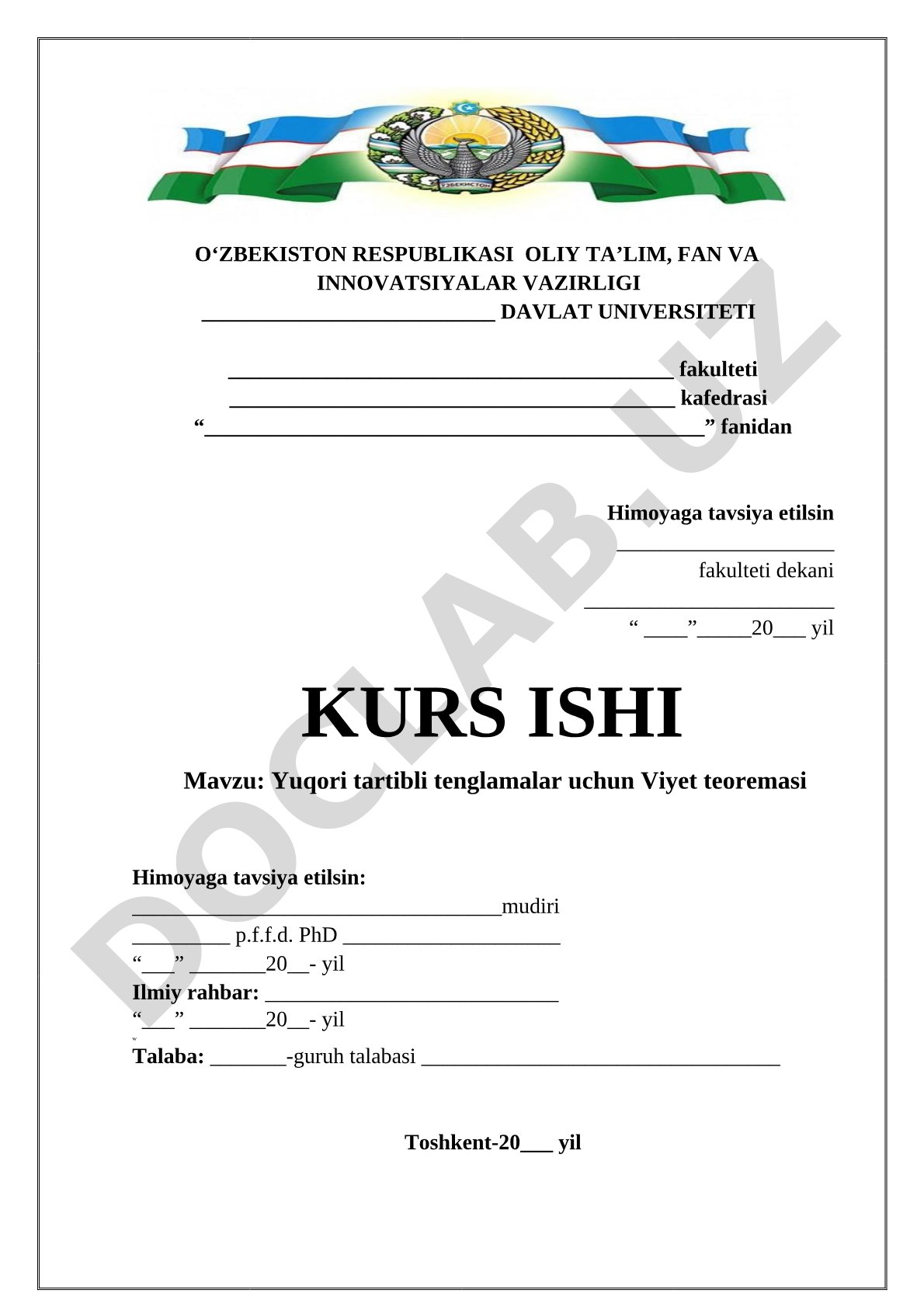 Yuqori tartibli tenglamalar uchun Viyet teoremasi