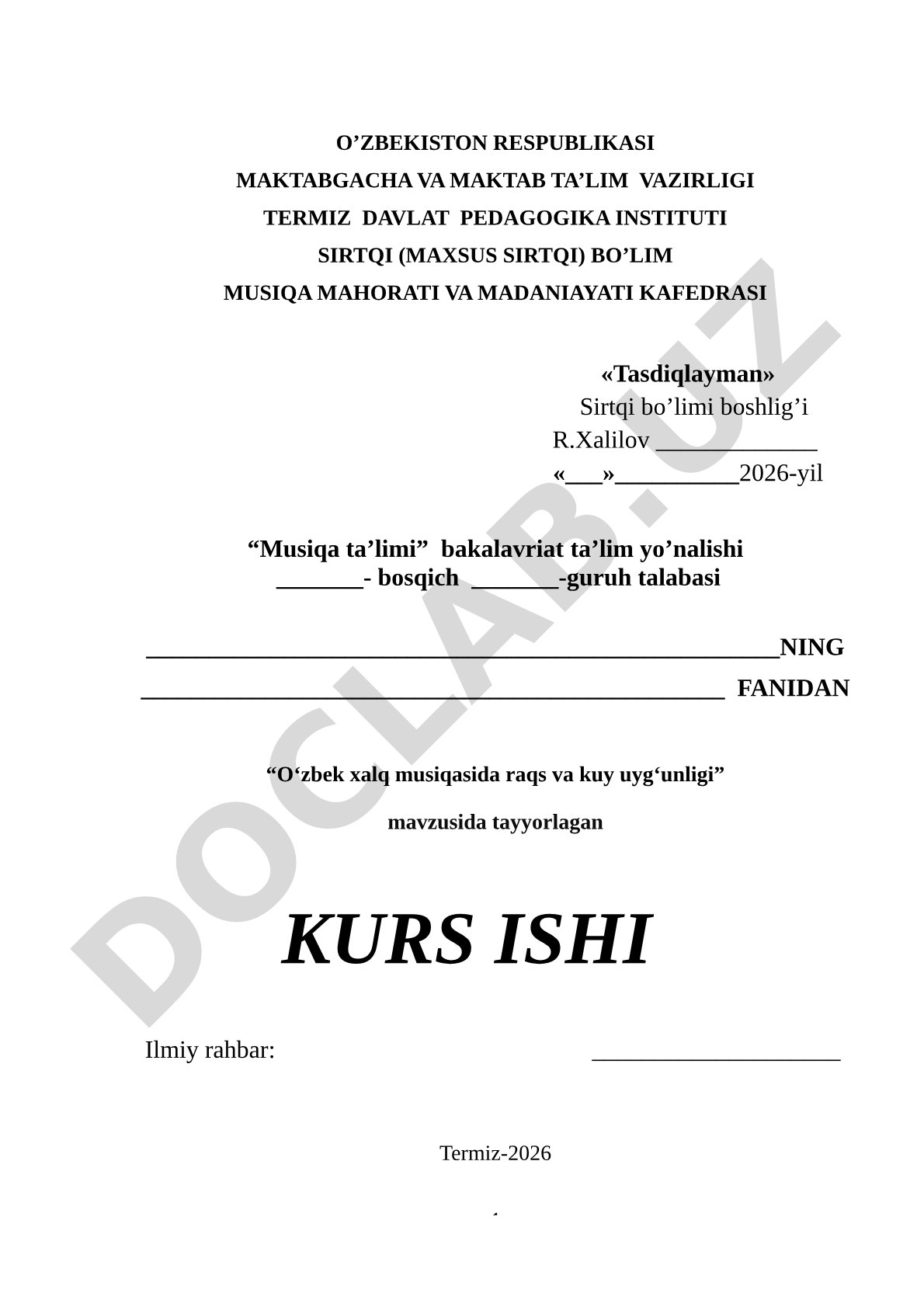 O‘zbek xalq musiqasida raqs va kuy uyg‘unligi