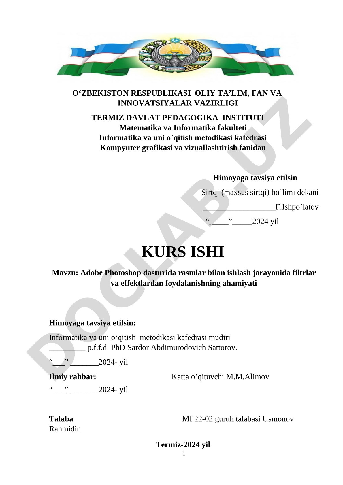 Adobe Photoshop dasturida rasmlar bilan ishlash jarayonida filtrlar va effektlardan foydalanishning ahamiyati
