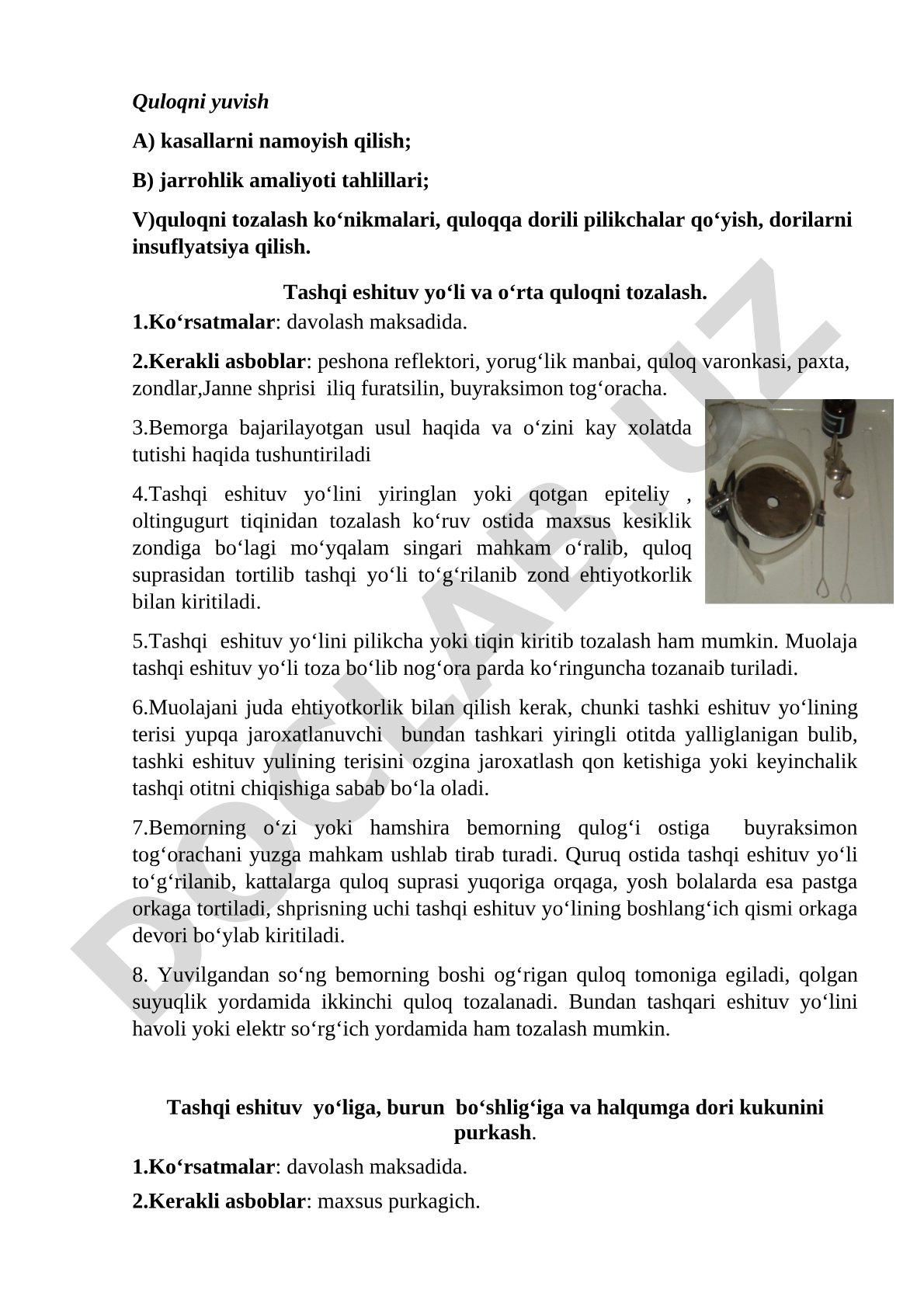 Quloqni yuvish va tashqi eshituv yo‘lini tozalash