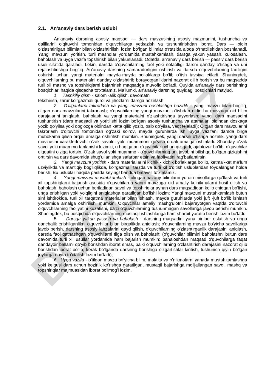 An'anaviy dars berish uslubi va bosqichlari