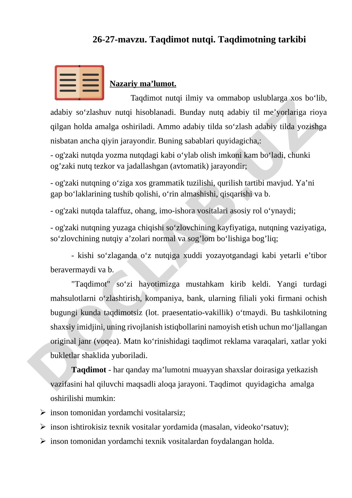 Taqdimot nutqi va uning tarkibi