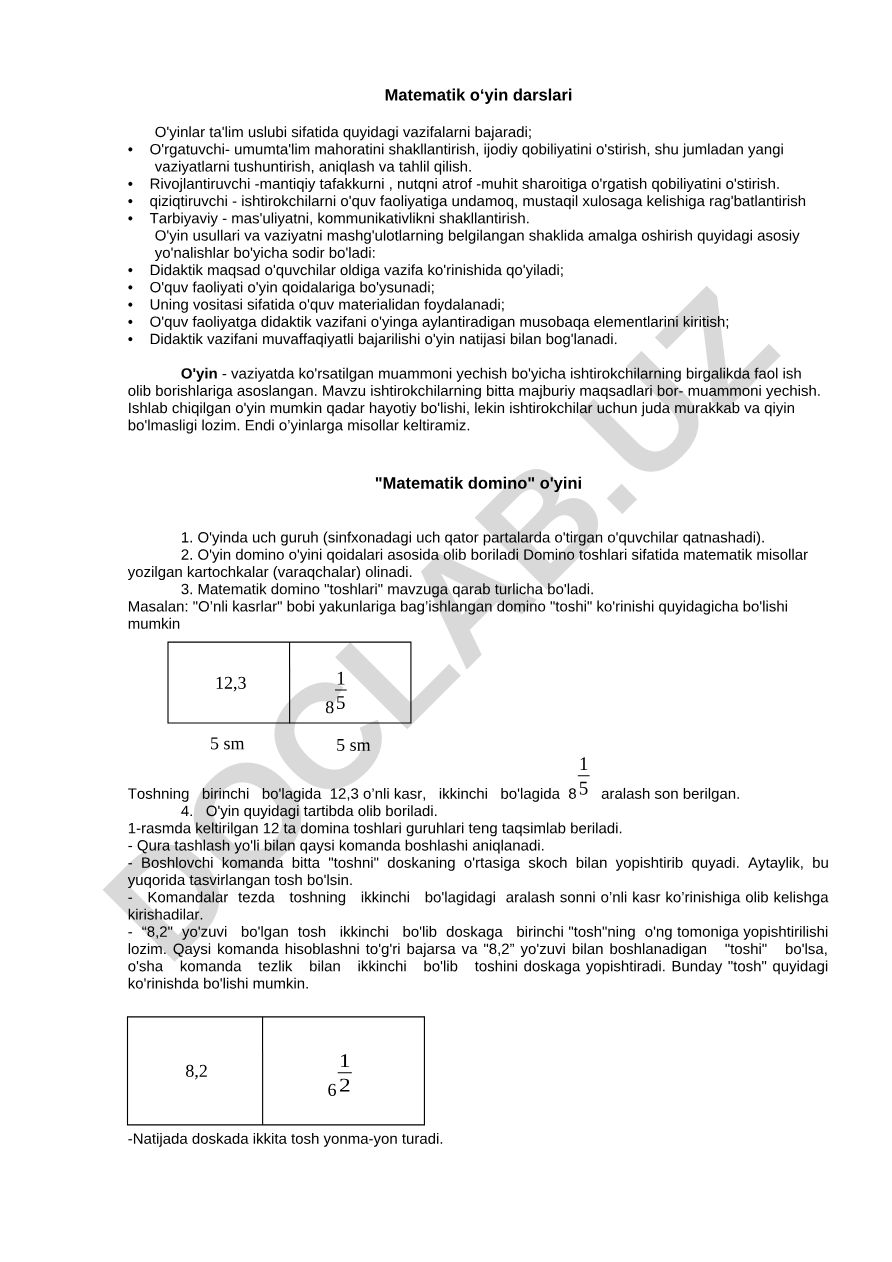 Matematik o‘yin darslari va o'yin usullarining ta'limdagi ahamiyati