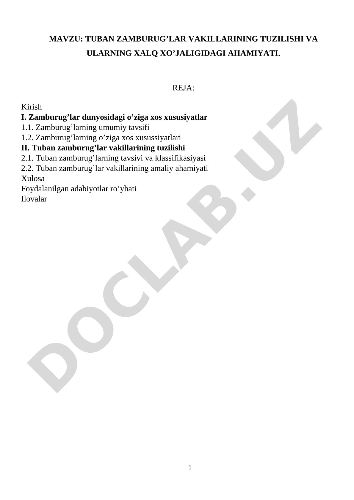 Tuban zamburug'lar vakillarining tuzilishi va ularning xalq xo'jaligidagi ahamiyati
