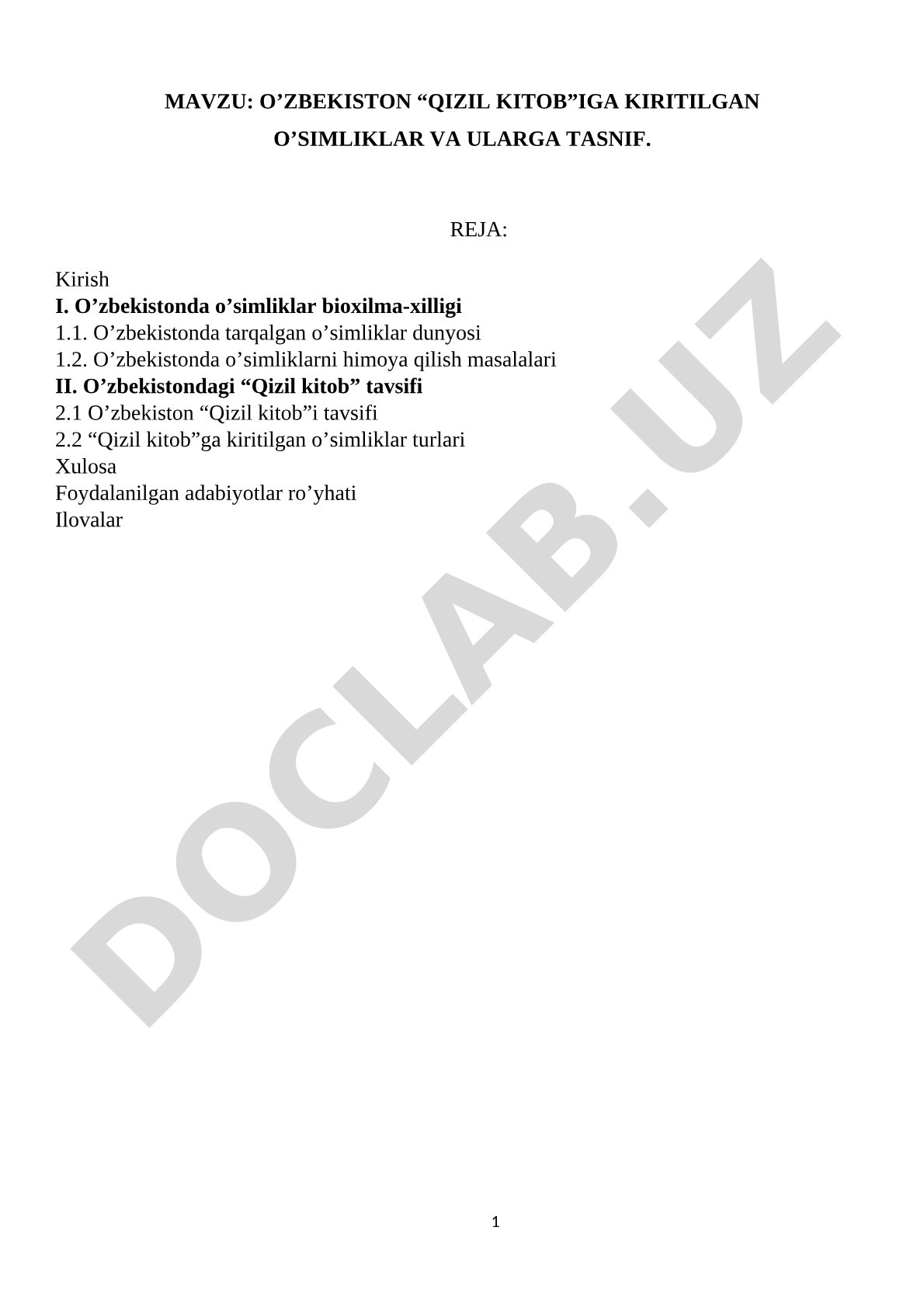 O‘zbekiston “Qizil kitob”iga kiritilgan o‘simliklar va ularga tasnif