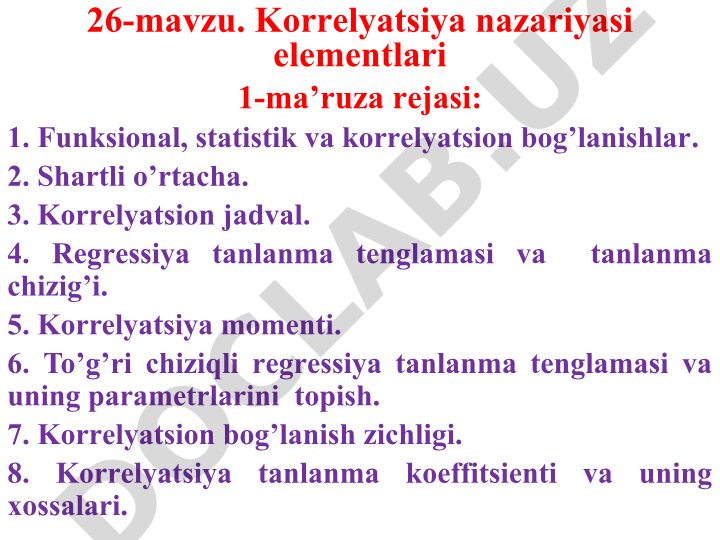Korrеlyatsiya nazariyasi elеmеntlari