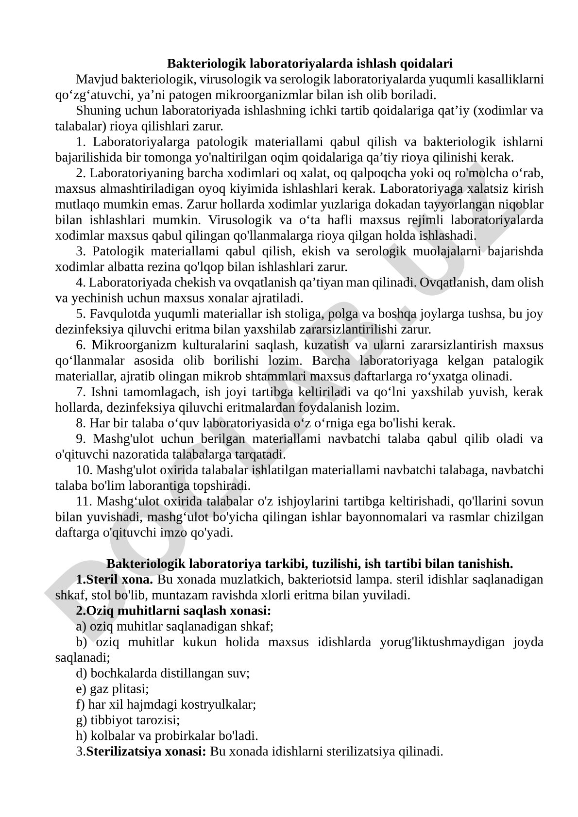 Bakteriologik laboratoriyalarda ishlash qoidalari