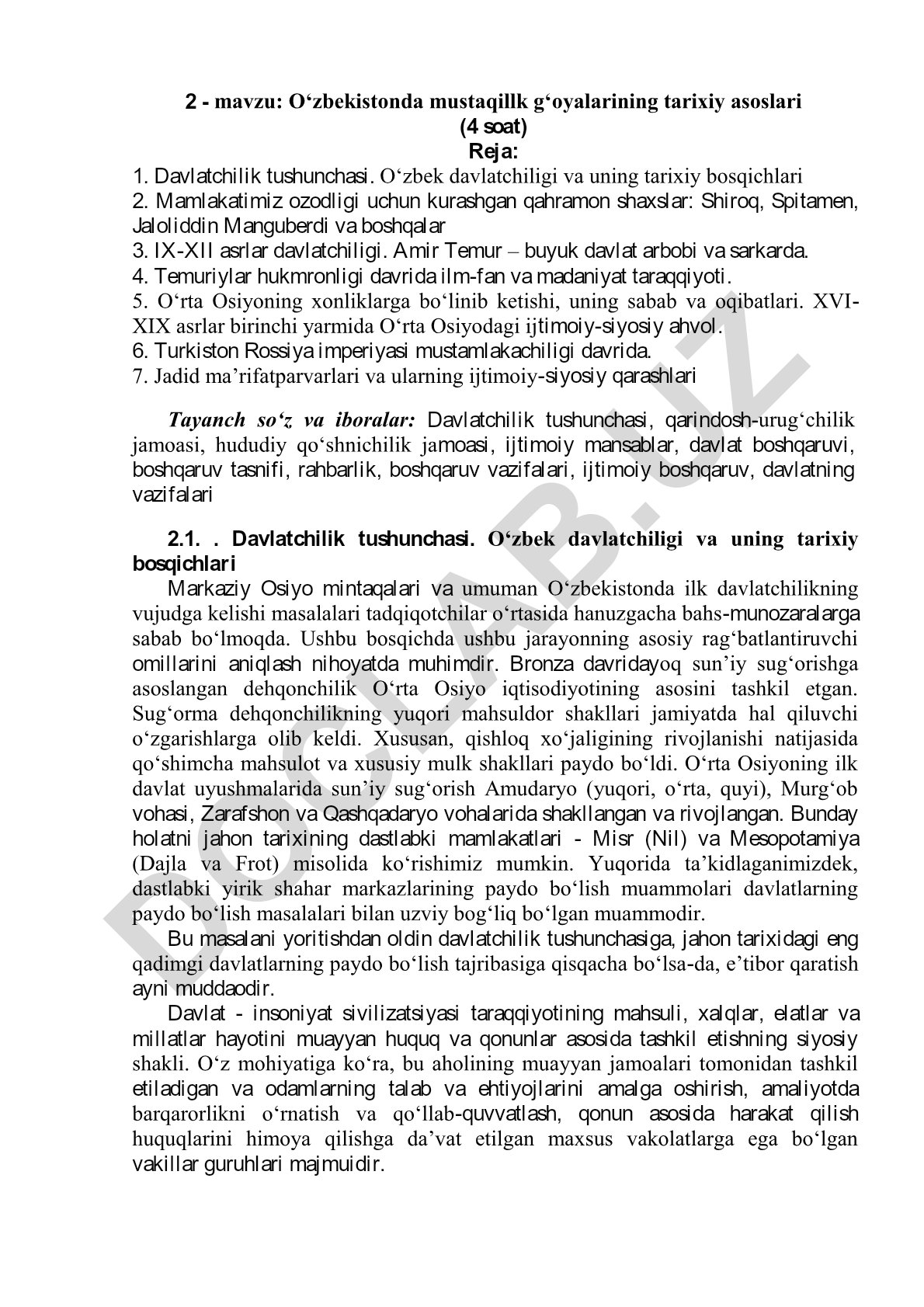 O‘zbekistonda mustaqillik g‘oyalarining tarixiy asoslari