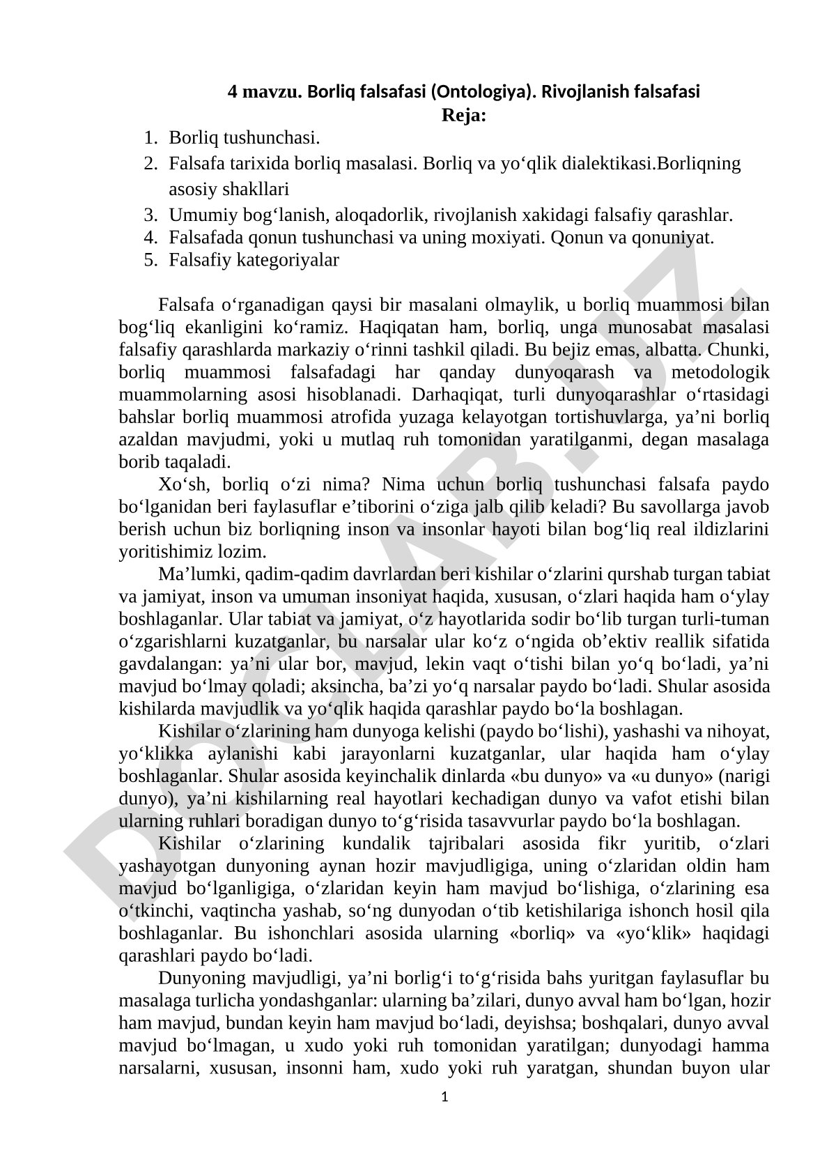 Borliq falsafasi (Ontologiya). Rivojlanish falsafasi