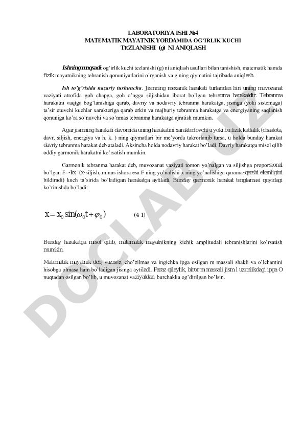 Matematik mayatnik yordamida og'irlik kuchi tezlanishini aniqlash