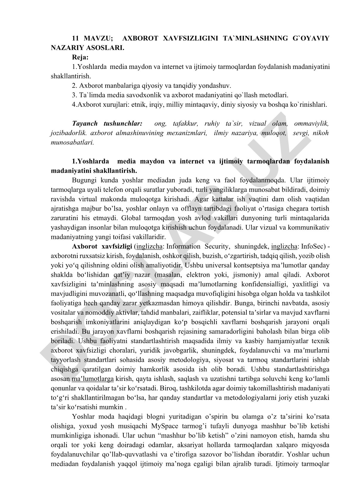 Axborot xavfsizligini ta'minlashning g'oyaviy nazariy asoslari