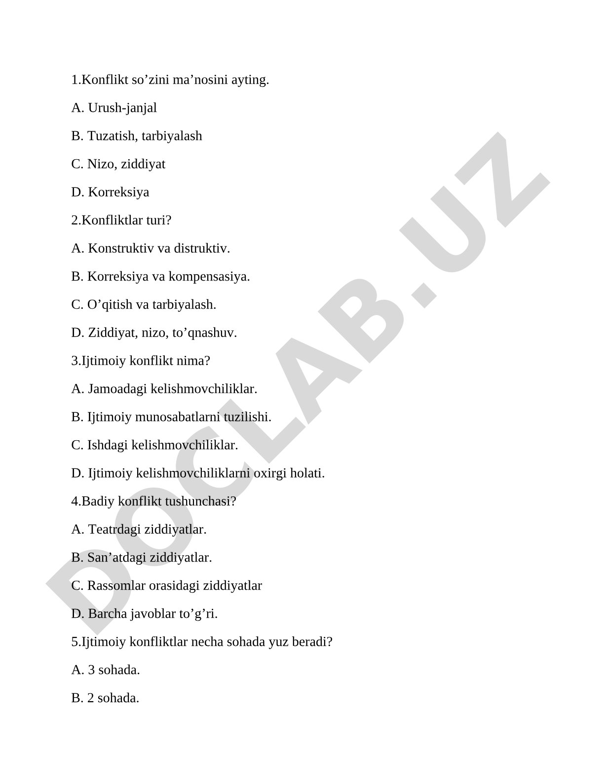 Konflikt tushunchasi va turlari bo'yicha test