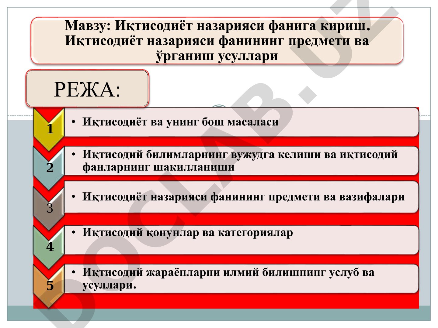 Иқтисодиёт назарияси фанига кириш. Иқтисодиёт назарияси фанининг предмети ва ўрганиш усуллари
