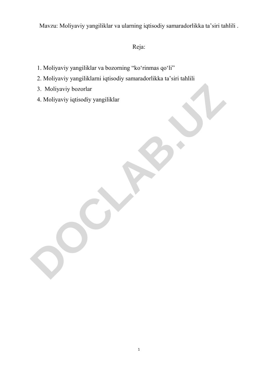 Moliyaviy yangiliklar va ularning iqtisodiy samaradorlikka ta’siri tahlili
