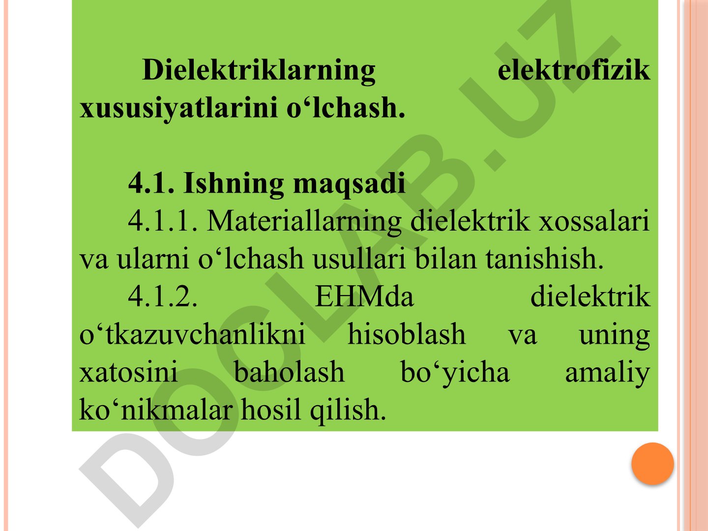 Dielektriklarning elektrofizik xususiyatlarini o‘lchash