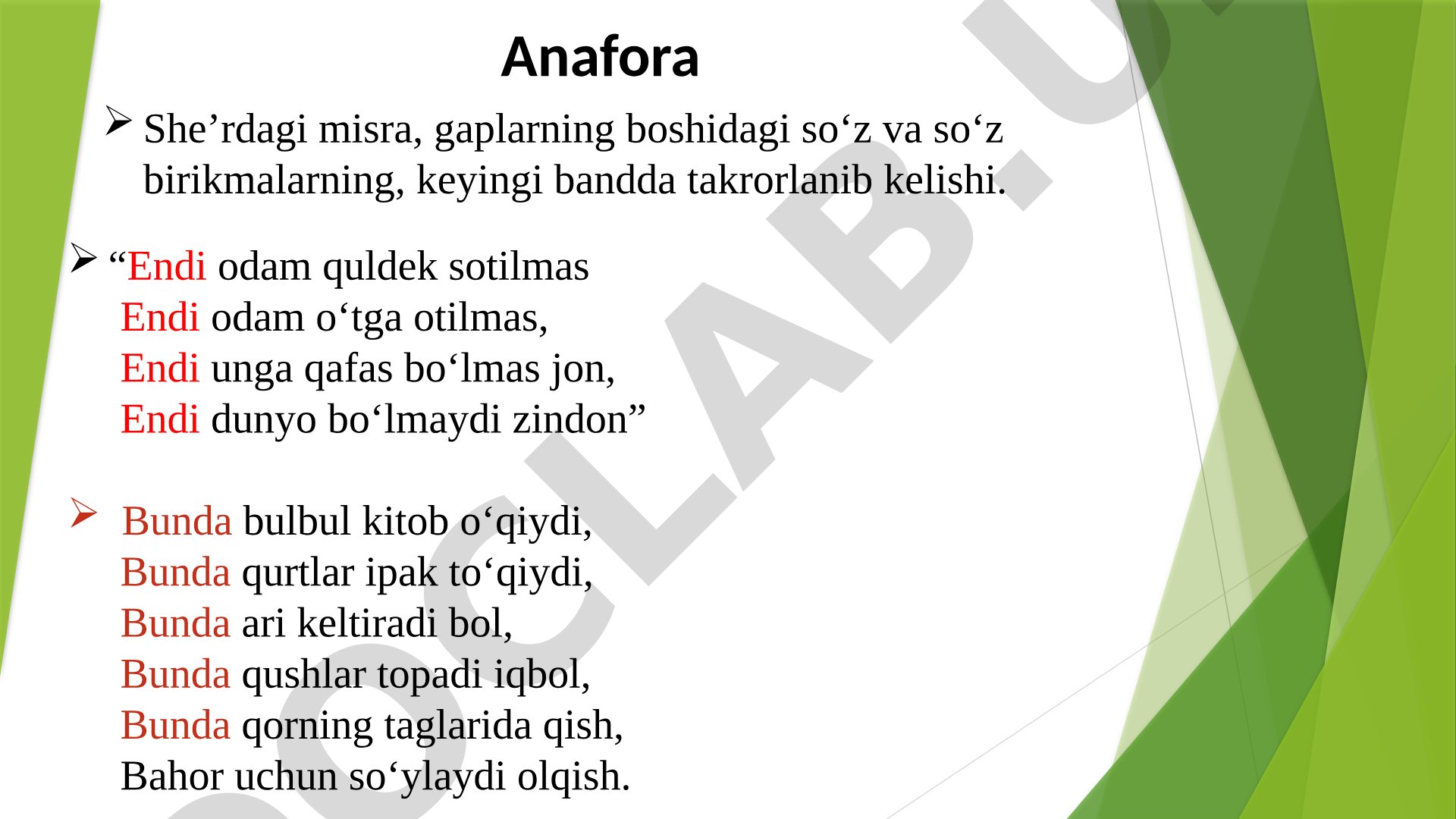 Anafora she'riy san'at turi misollar bilan