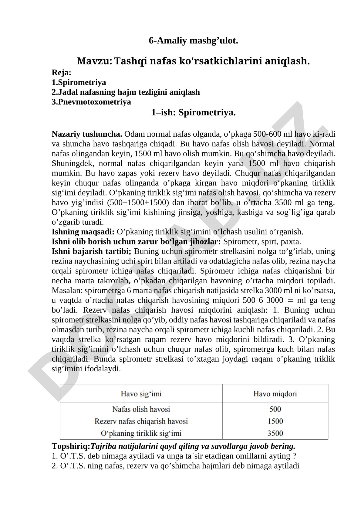 Tashqi nafas ko'rsatkichlarini aniqlash
