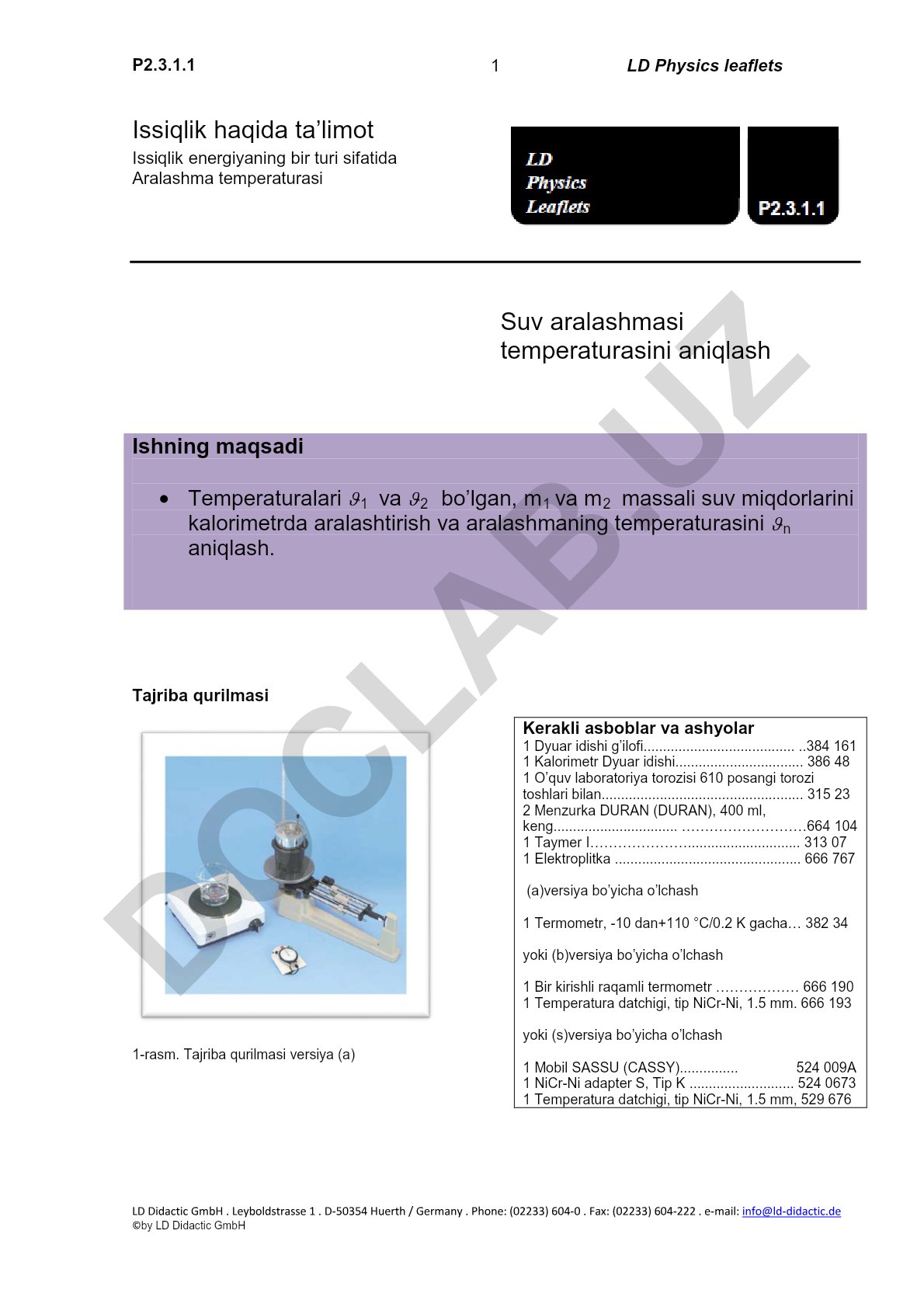 Suv aralashmasi temperaturasini aniqlash