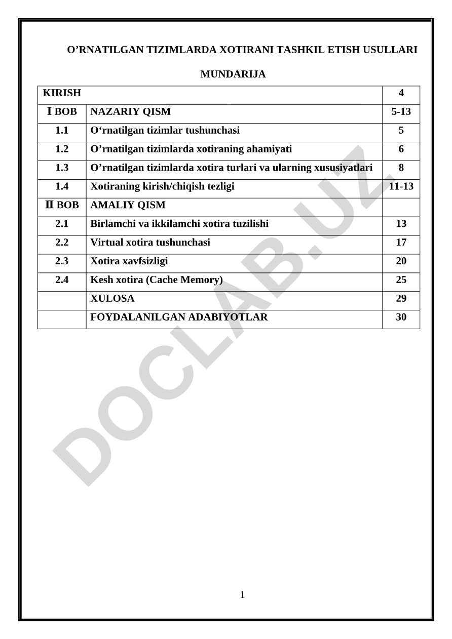 O‘rnatilgan tizimlarda xotirani tashkil etish usullari