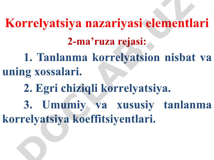 Korrеlyatsiya nazariyasi elеmеntlari 2-ma’ruza rejasi
