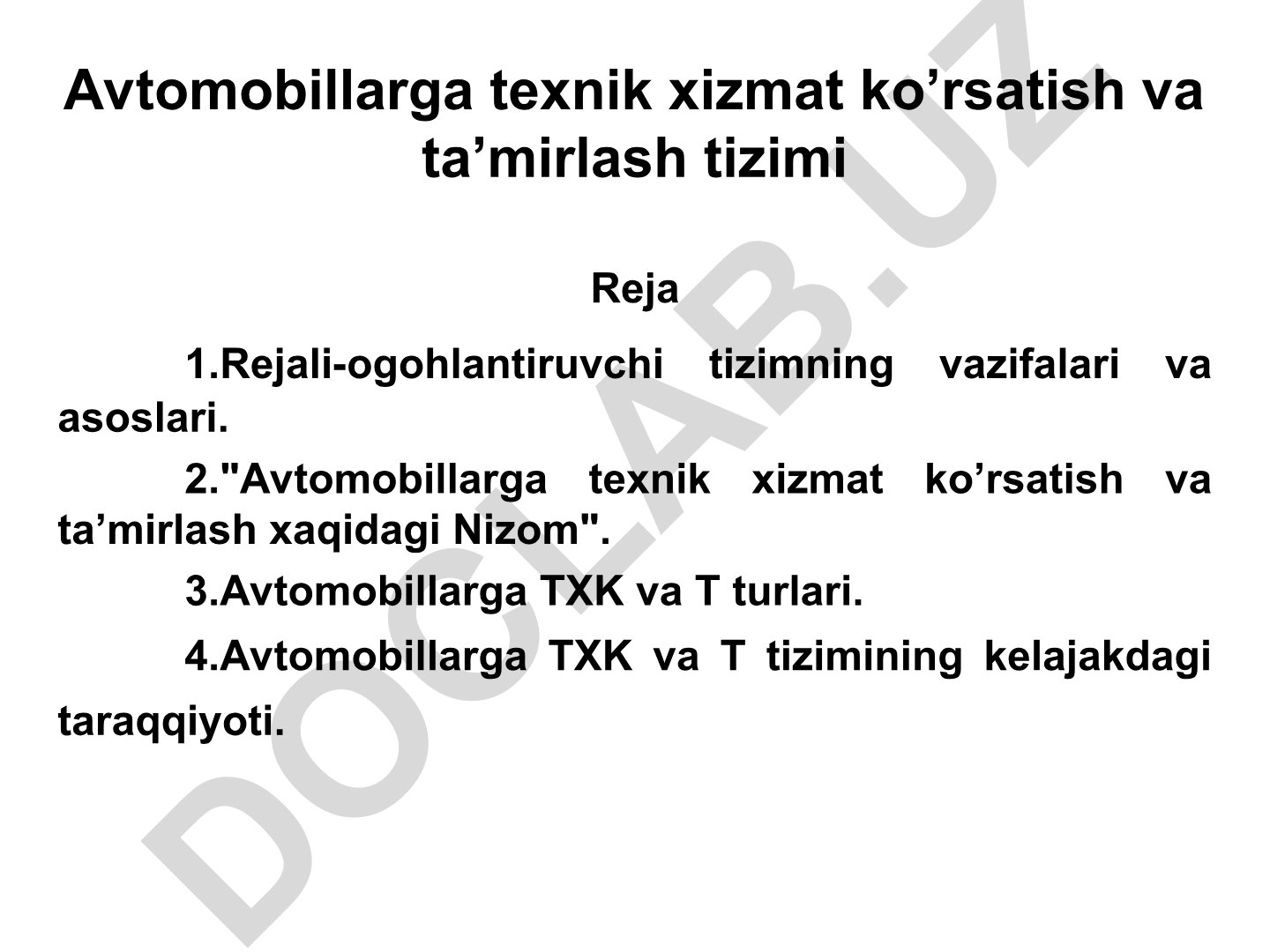 Avtomobillarga texnik xizmat ko'rsatish va ta'mirlash tizimi