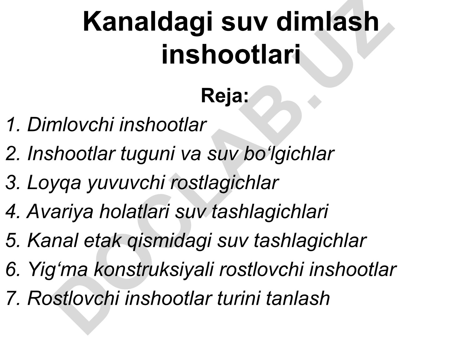 Kanaldagi suv dimlash inshootlari