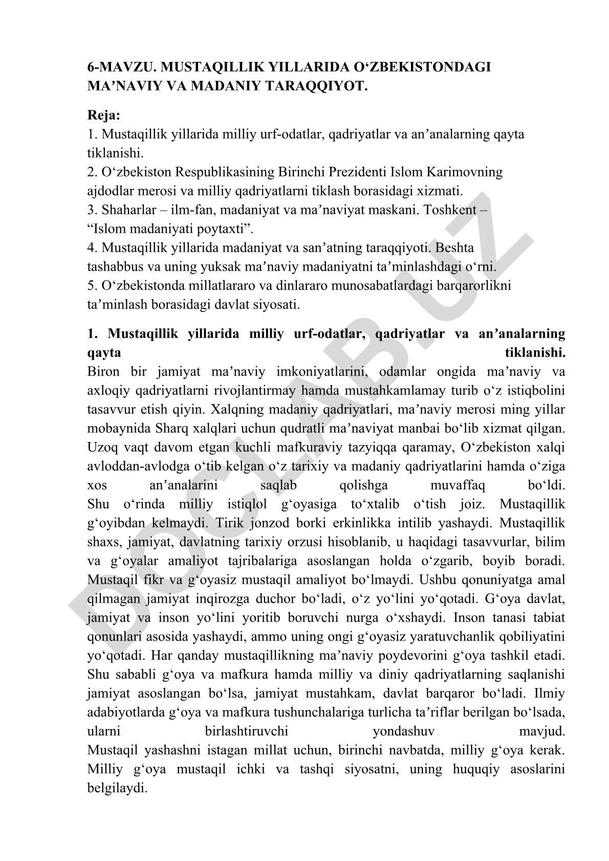 Mustaqillik yillarida O‘zbekistonda maʼnaviy va madaniy taraqqiyot