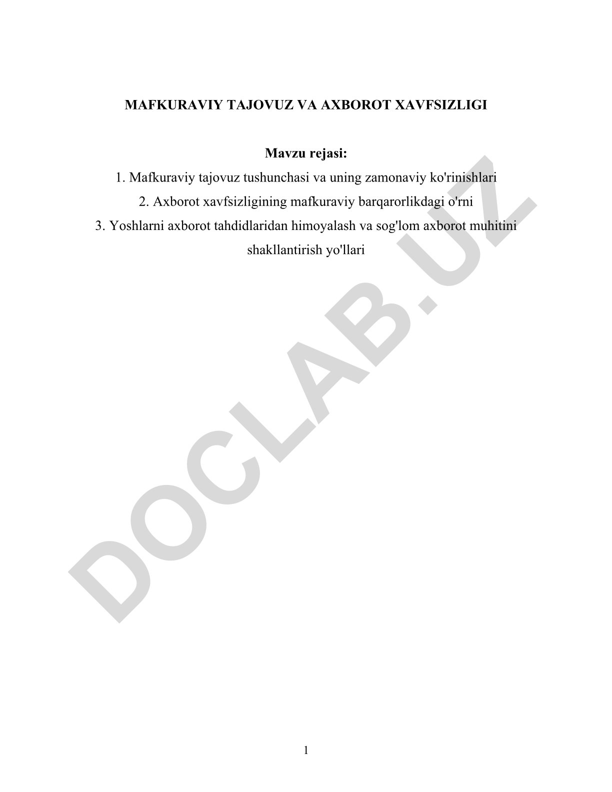 Mafkuraviy tajovuz va axborot xavfsizligi
