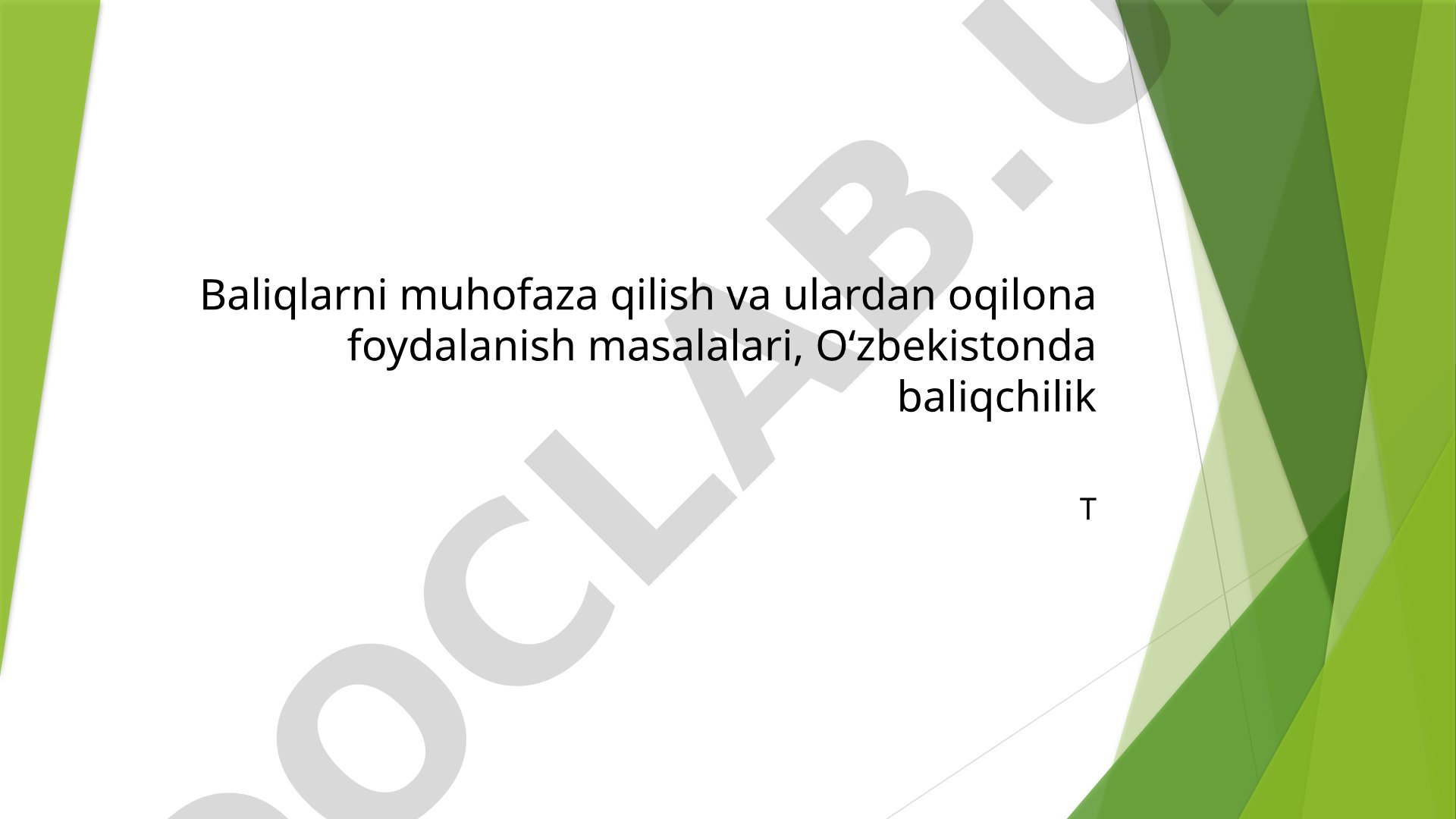 Baliqlarni muhofaza qilish va ulardan oqilona foydalanish masalalari, O‘zbekistonda baliqchilik