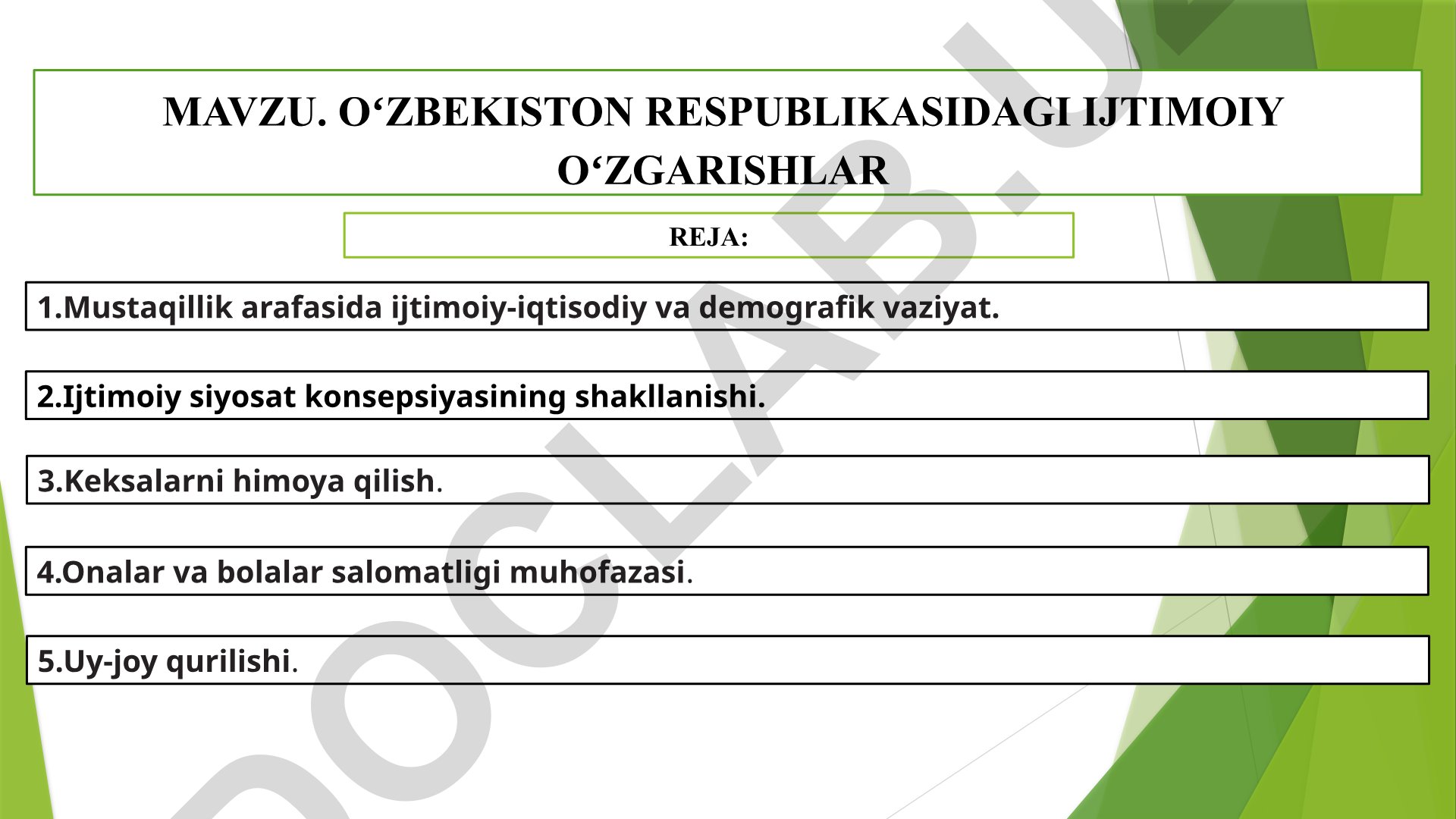 Oʻzbekiston Respublikasidagi ijtimoiy oʻzgarishlar va ijtimoiy himoya