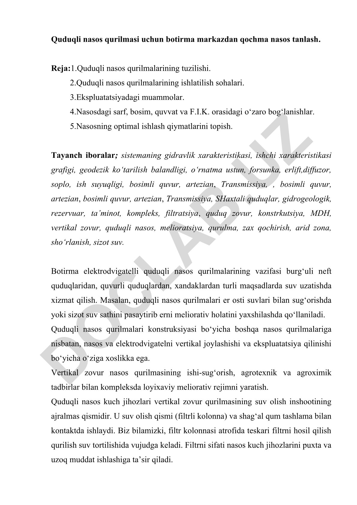 Quduqli nasos qurilmasi uchun botirma markazdan qochma nasos tanlash