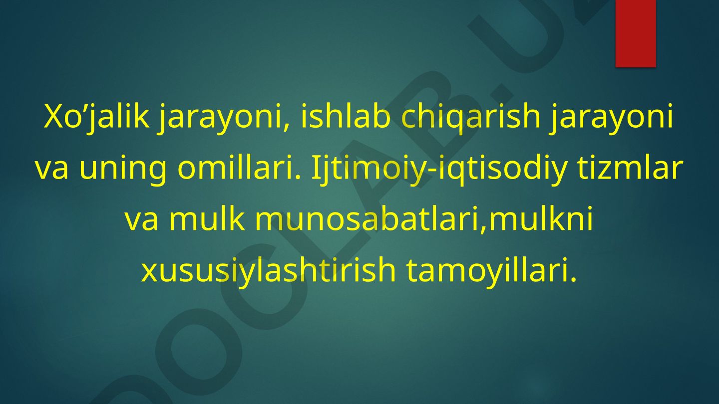 Xo'jalik jarayoni, ishlab chiqarish va mulk munosabatlari