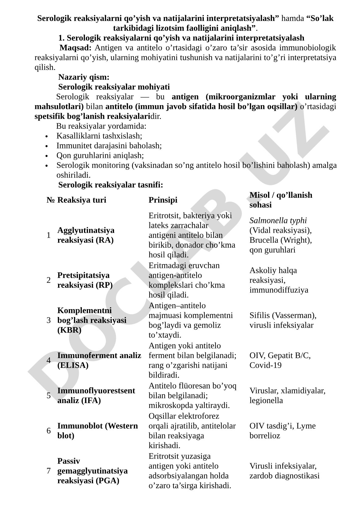 Serologik reaksiyalarni qo'yish va natijalarini interpretatsiyalash