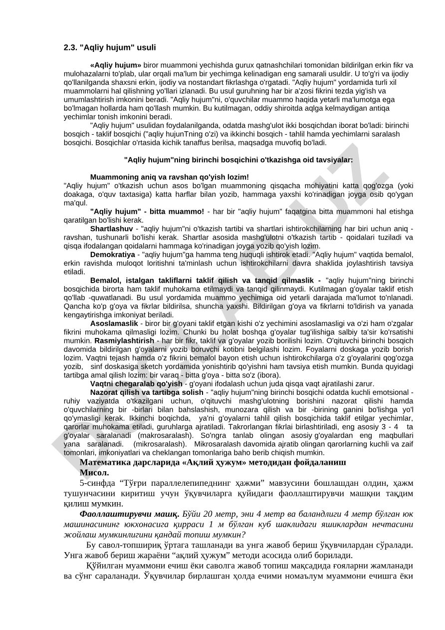 Aqliy hujum usuli va uning qo'llanilishi