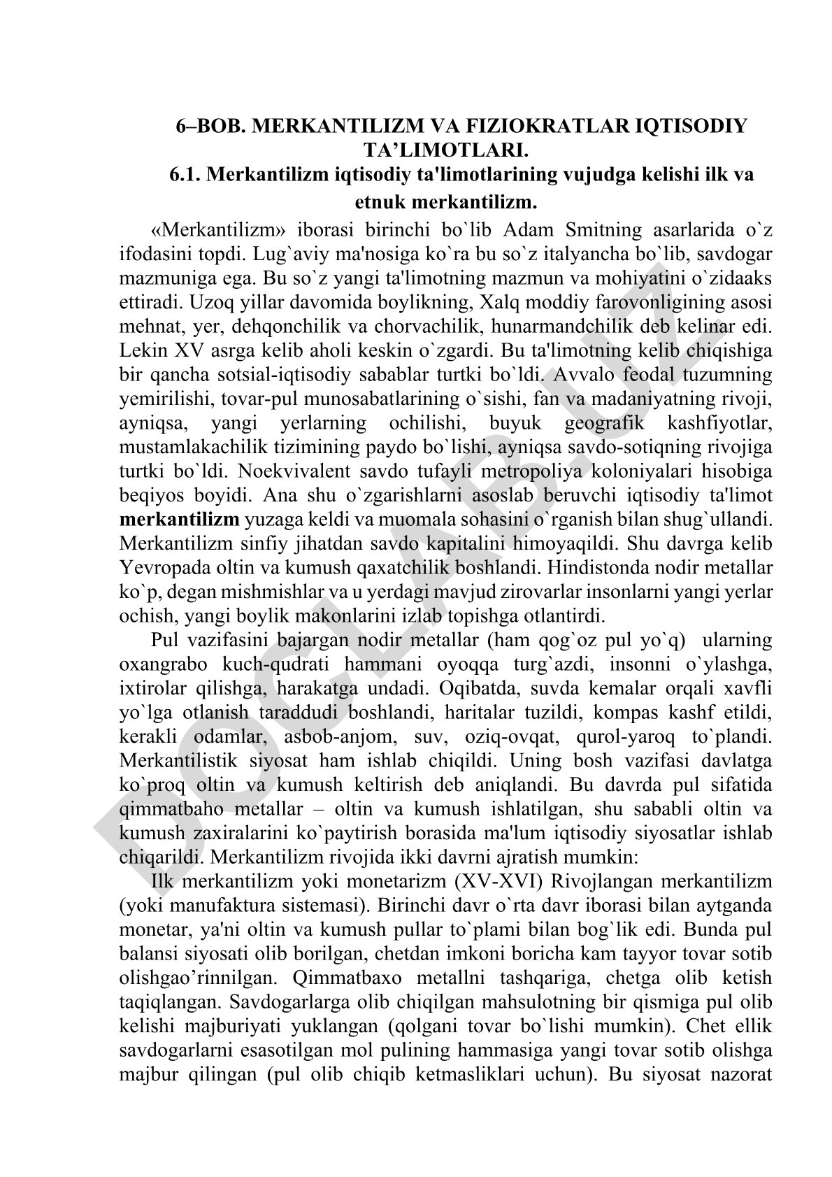 Merkantilizm va fiziokratlar iqtisodiy ta'limotlari