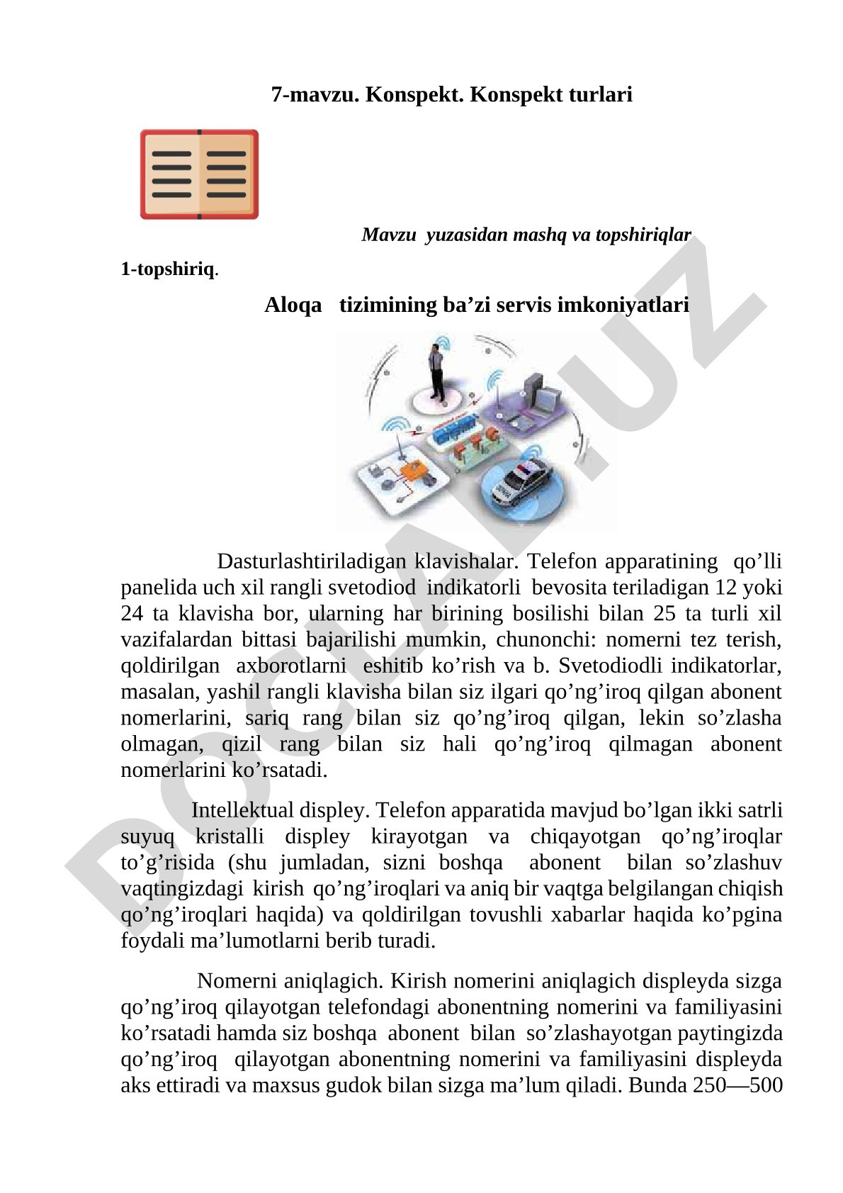 Konspekt turlari va aloqa tizimining servis imkoniyatlari