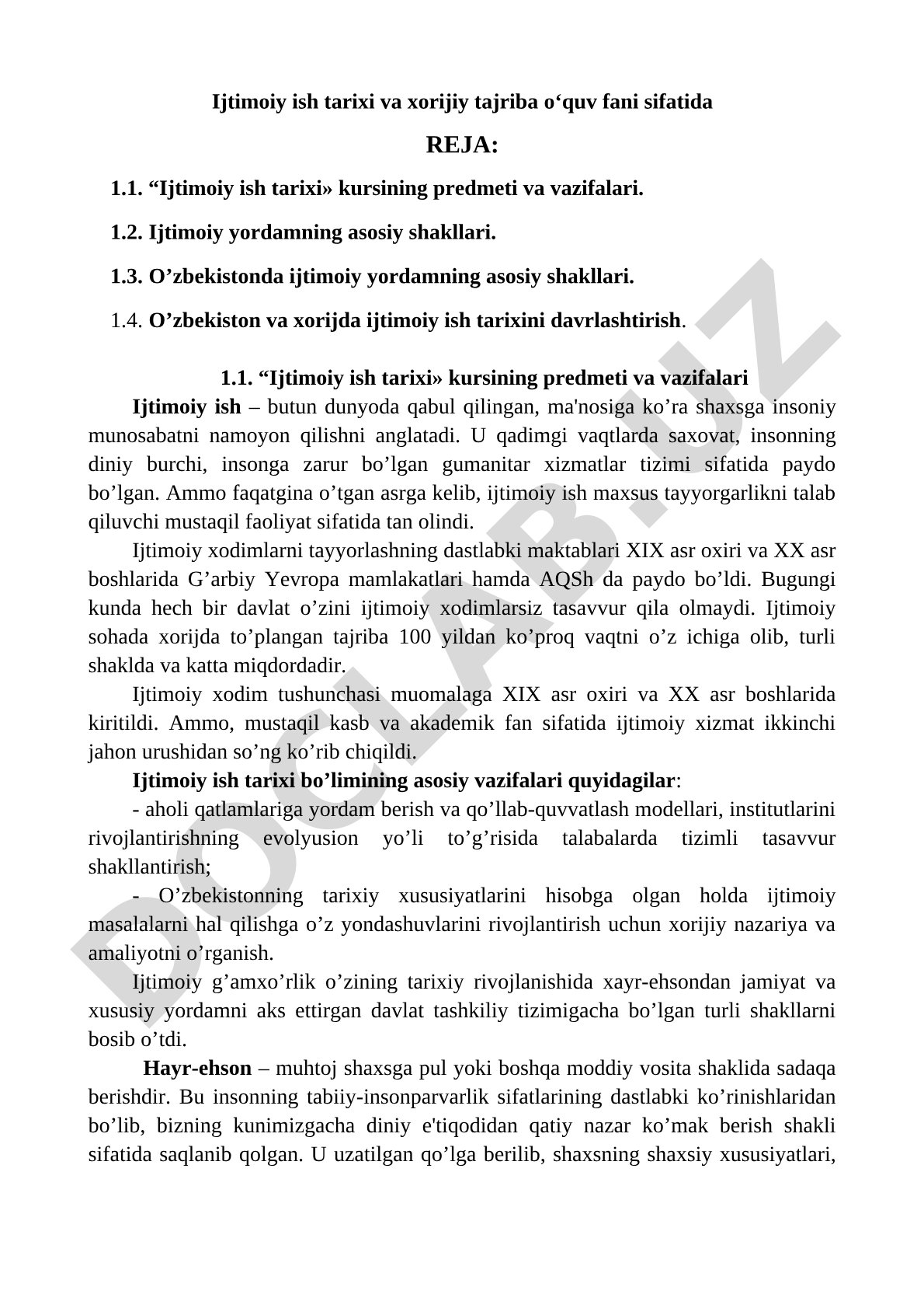 Ijtimoiy ish tarixi va xorijiy tajriba o‘quv fani sifatida