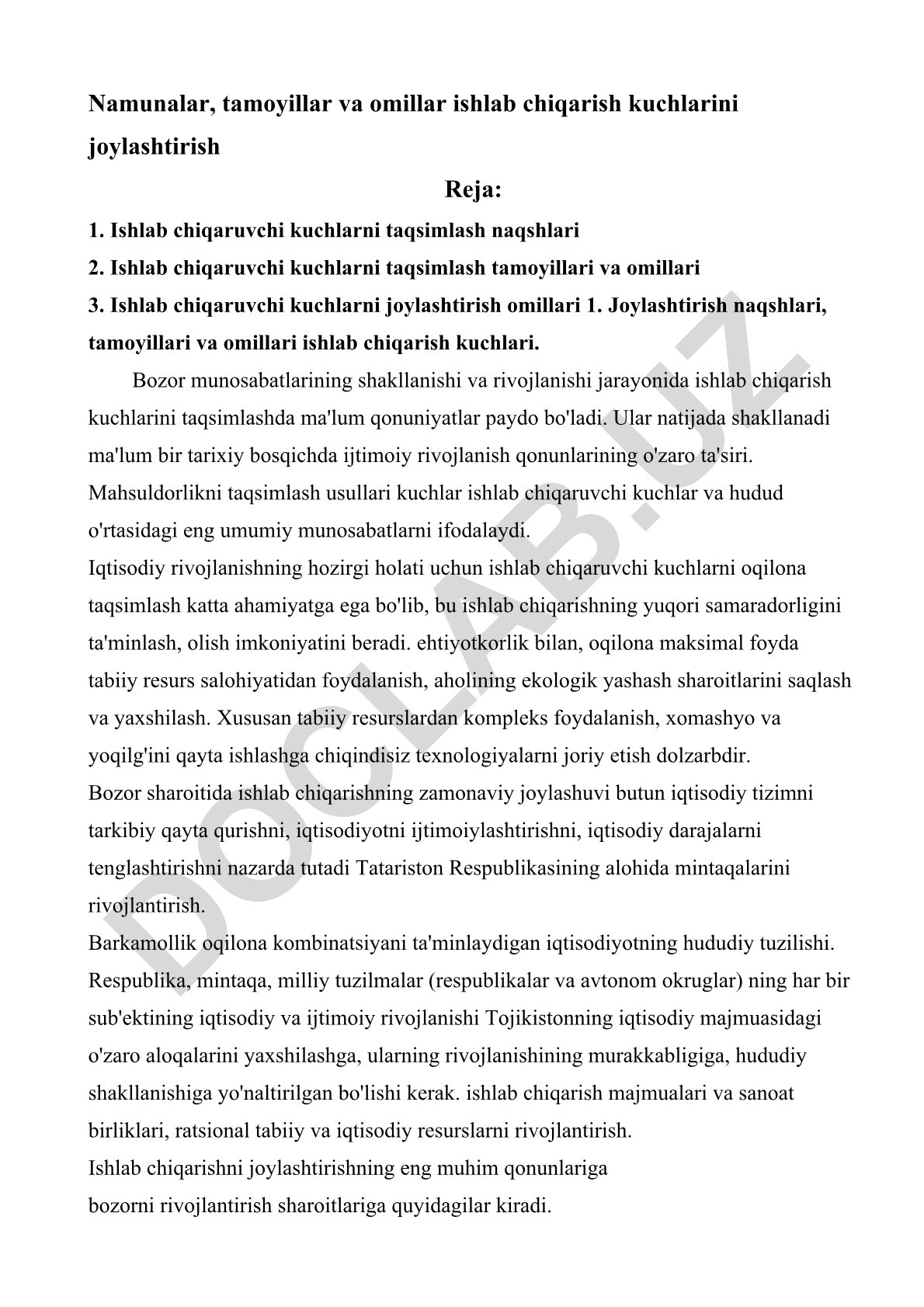 Ishlab chiqarish kuchlarini joylashtirish namunalari, tamoyillari va omillari