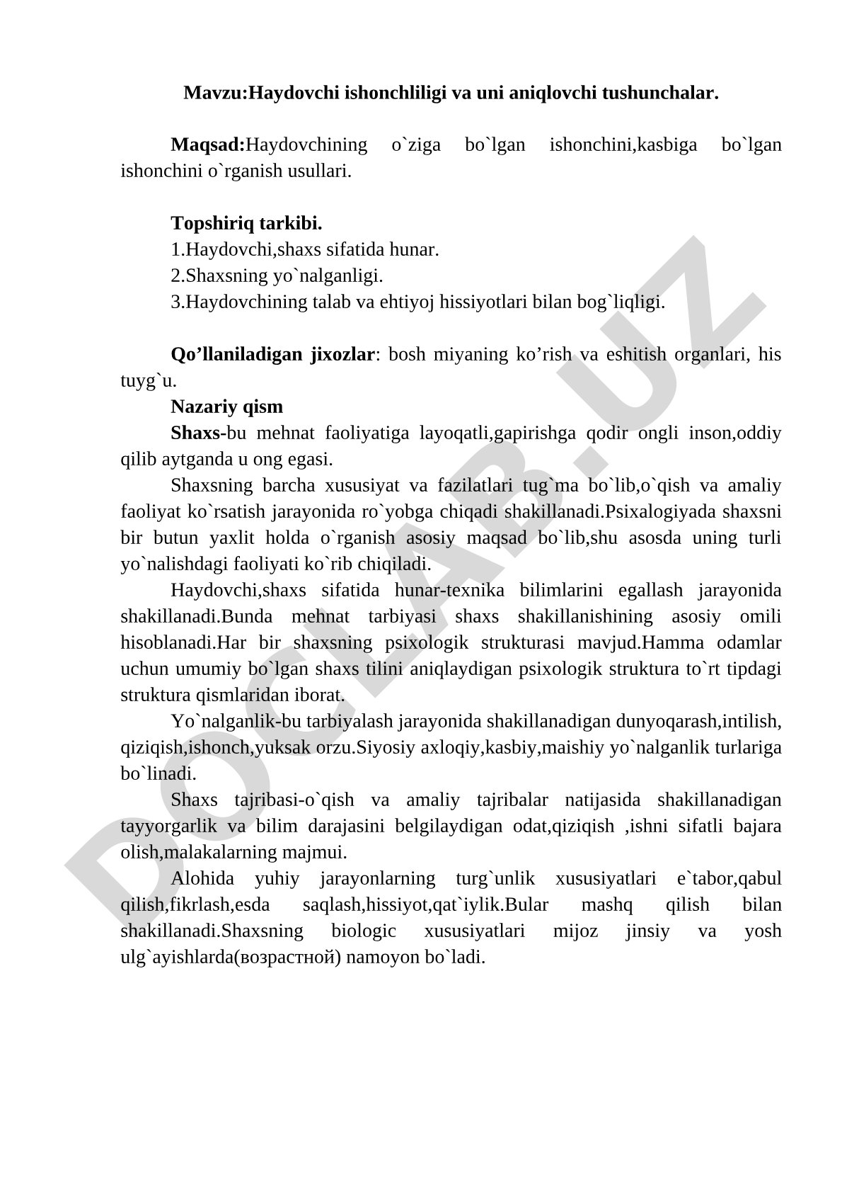 Haydovchi ishonchliligi va uni aniqlovchi tushunchalar