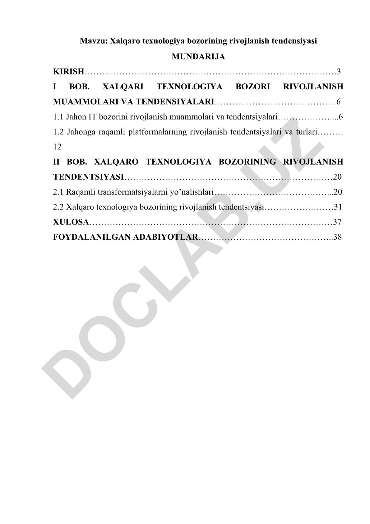 Xalqaro texnologiya bozorining rivojlanish tendensiyasi