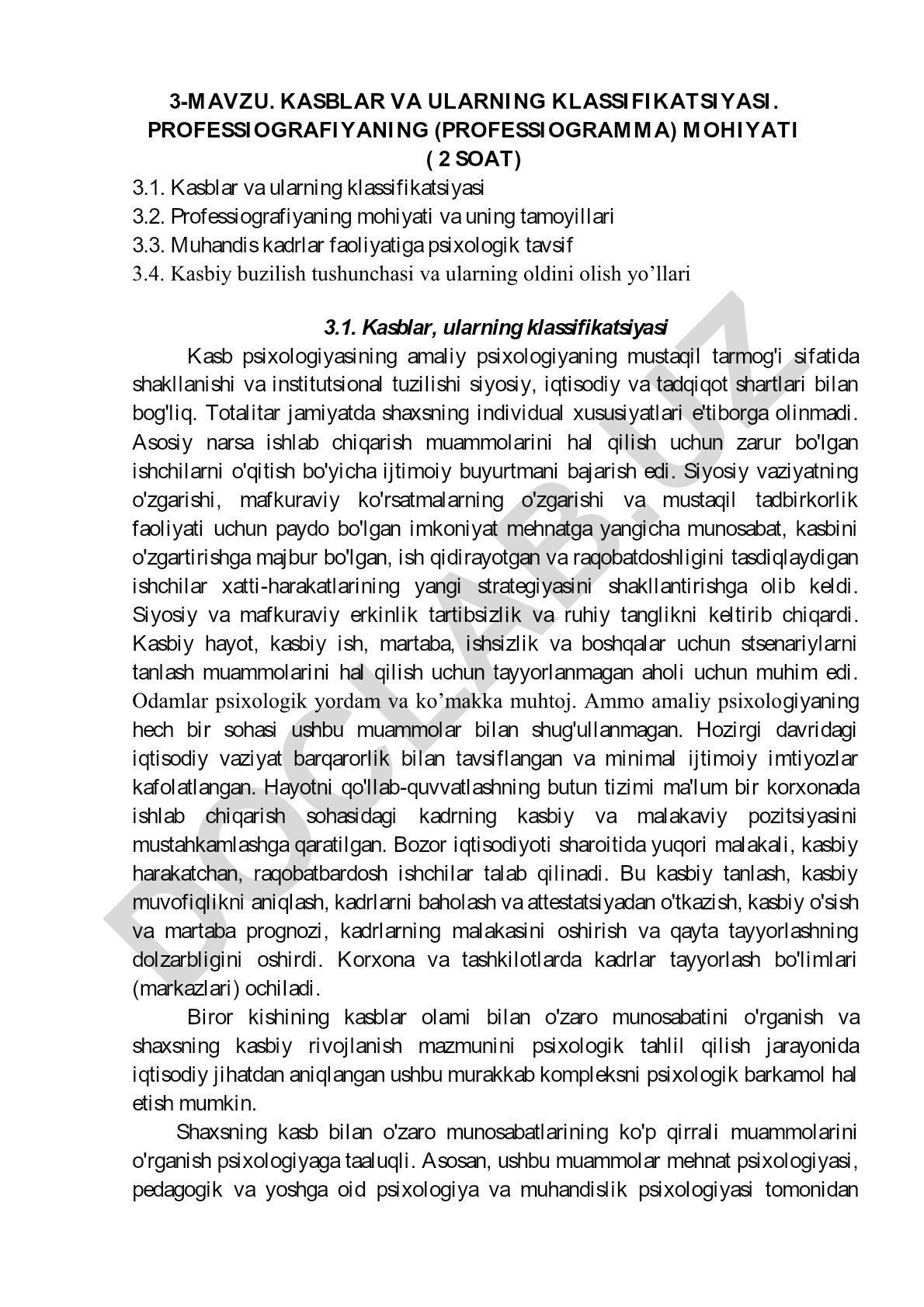 Kasblar va ularning klassifikatsiyasi. Professiografiyaning mohiyati