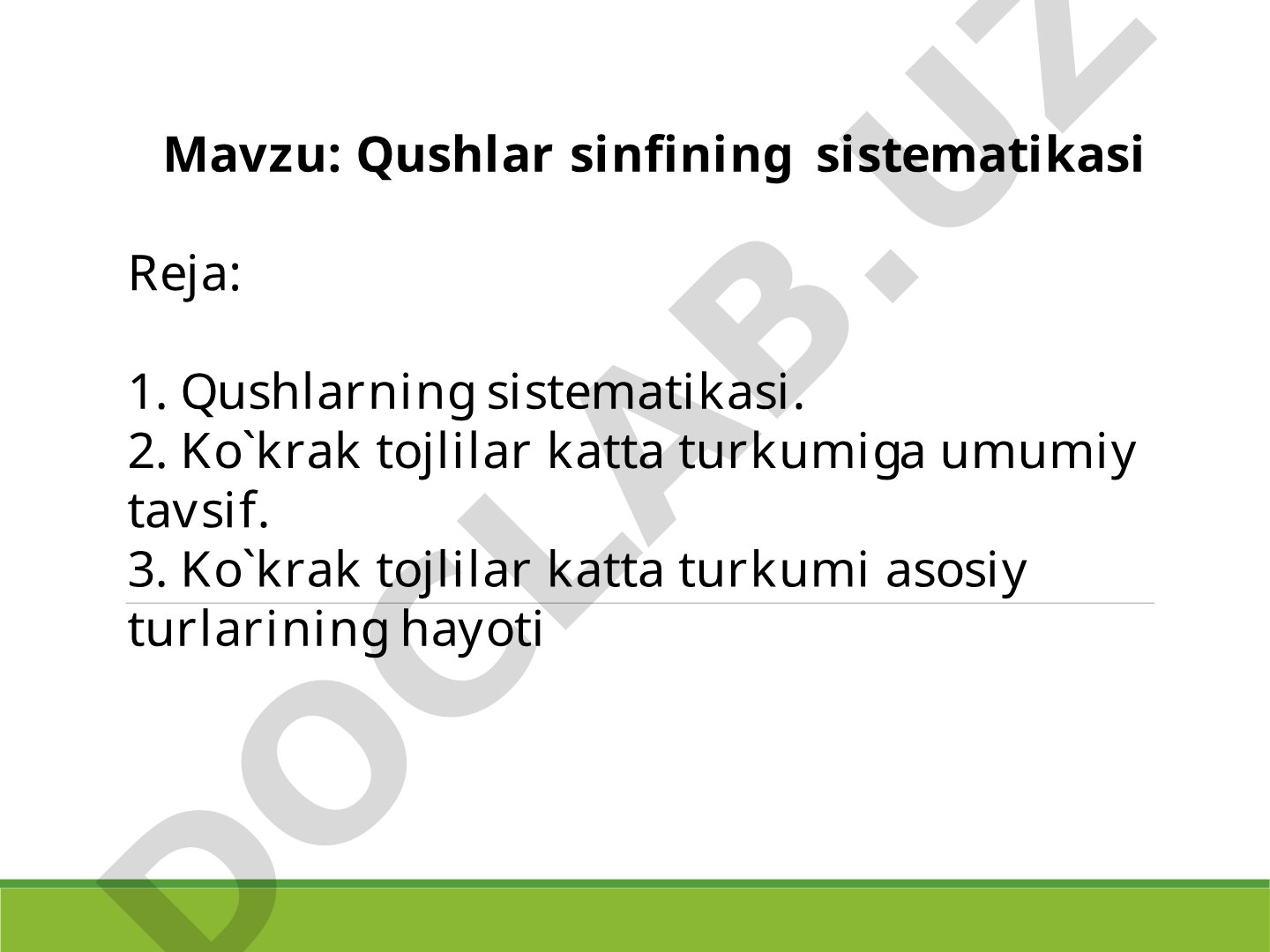 Qushlar sinfi sistematikasi, ko'krak tojlilar katta turkumi tavsifi va asosiy turlar