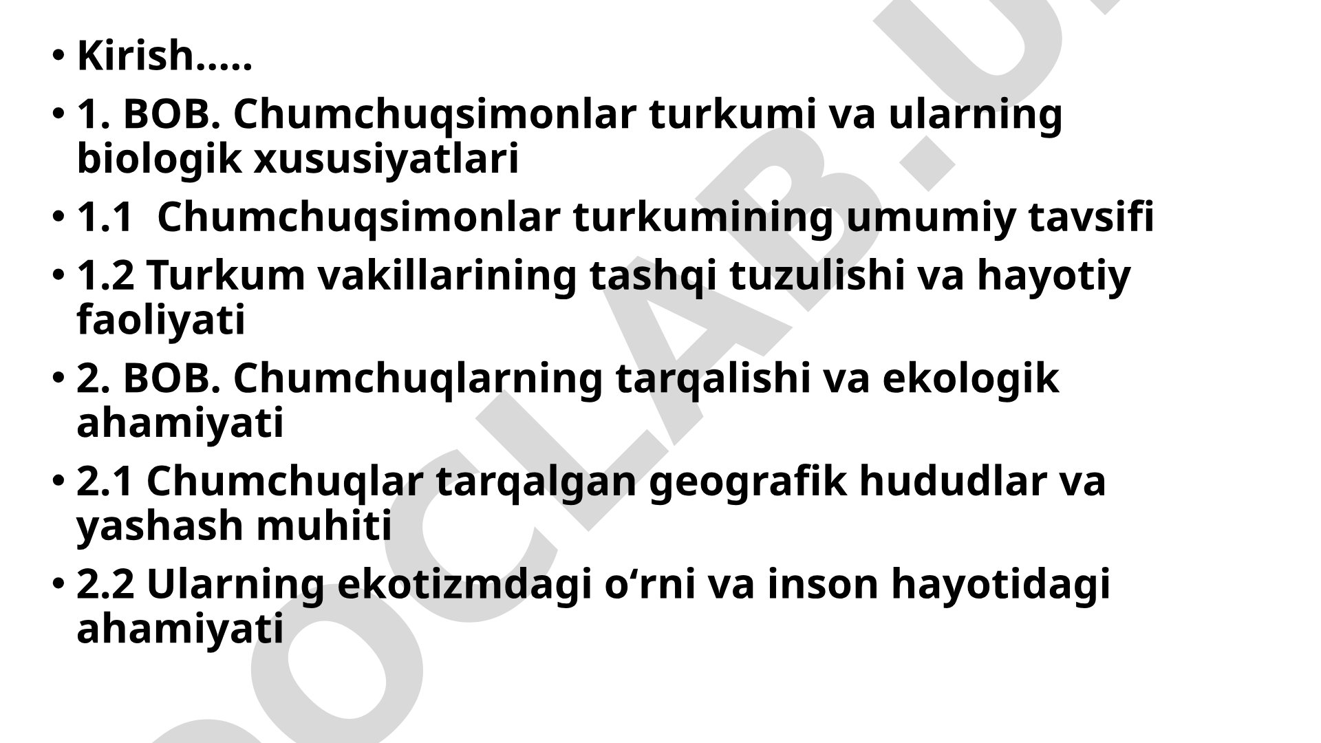 Chumchuqsimonlar turkumining biologik xususiyatlari va ekologik ahamiyati